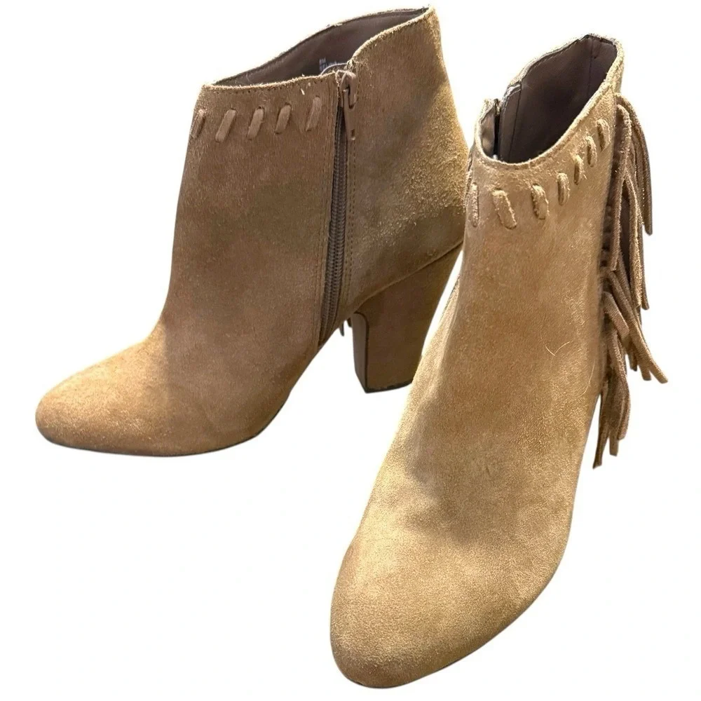 MIA‎ Selina Fringe Ankle Boots Tan Suede Leather Size 8 Boho Western Chic